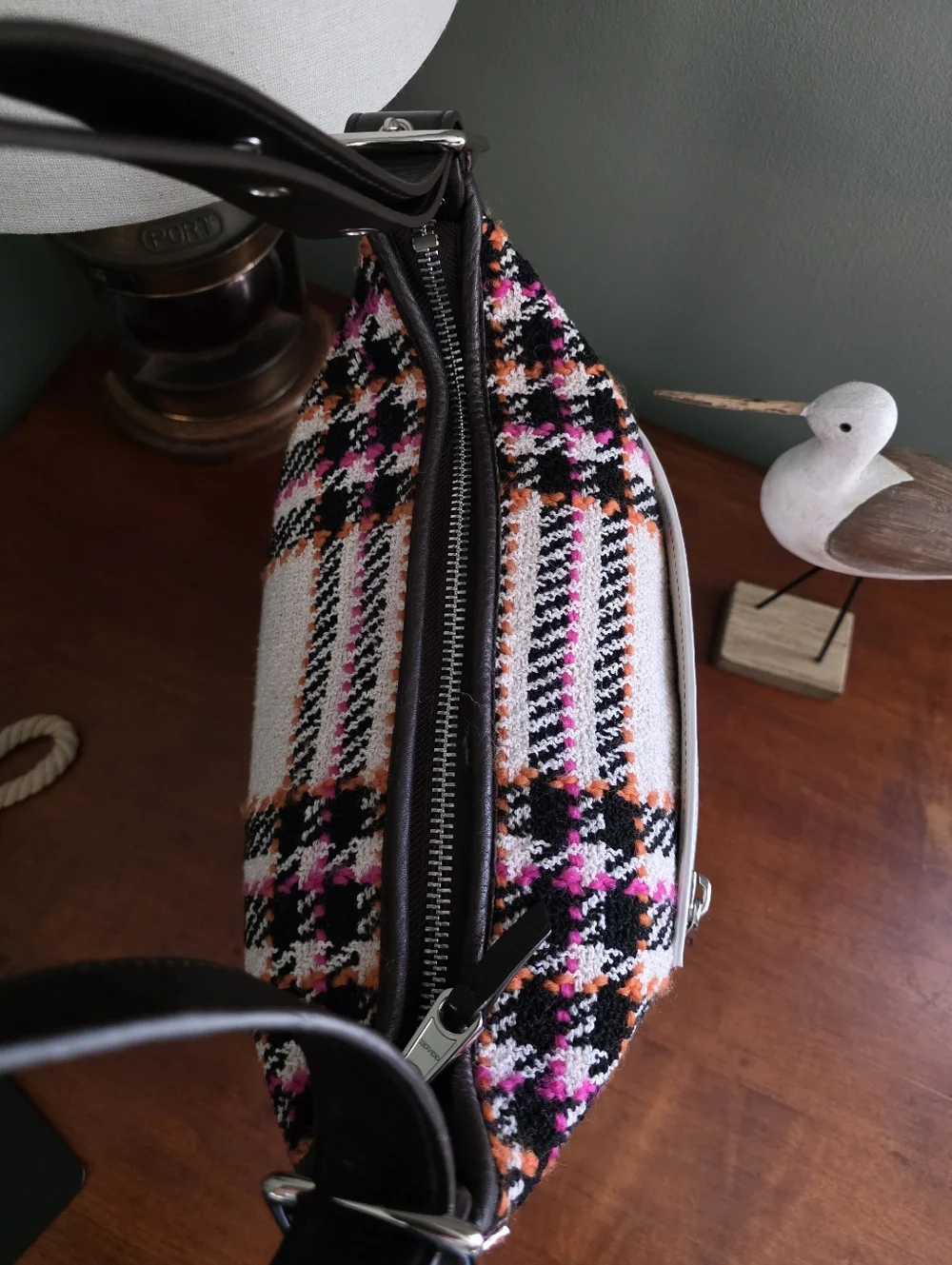 Coach Legacy 21146 Bouclé Leather Duffle Shoulder Bag Pink Black